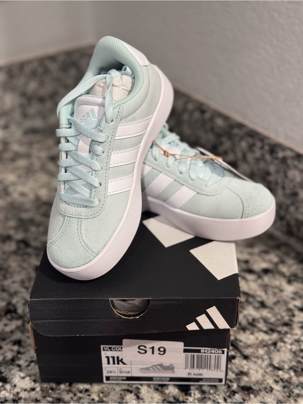 Adidas 11K Little Girls Mint Green Suede Sneakers